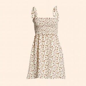 Reformation Seabreeze Marion Rose Print Tie Shoulder Smocked Mini Dress Sz M